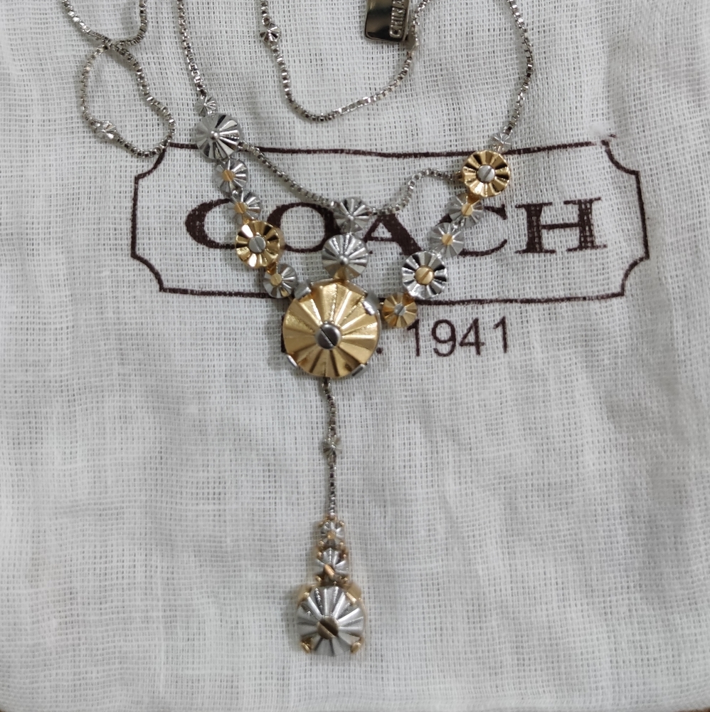 Coach Daisy Rivets Lariat Necklace Rare - Picture 1 of 11